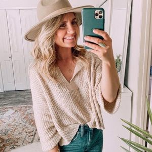 Carly Jean Los Angeles Cream V-Neck Sweater